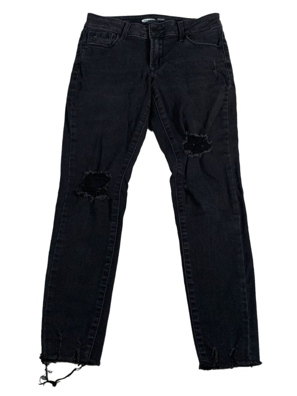 NWT OldNavy Rockstar Super-Skinny Ankle Jeans Women 12 Black Raw Hem Distressed